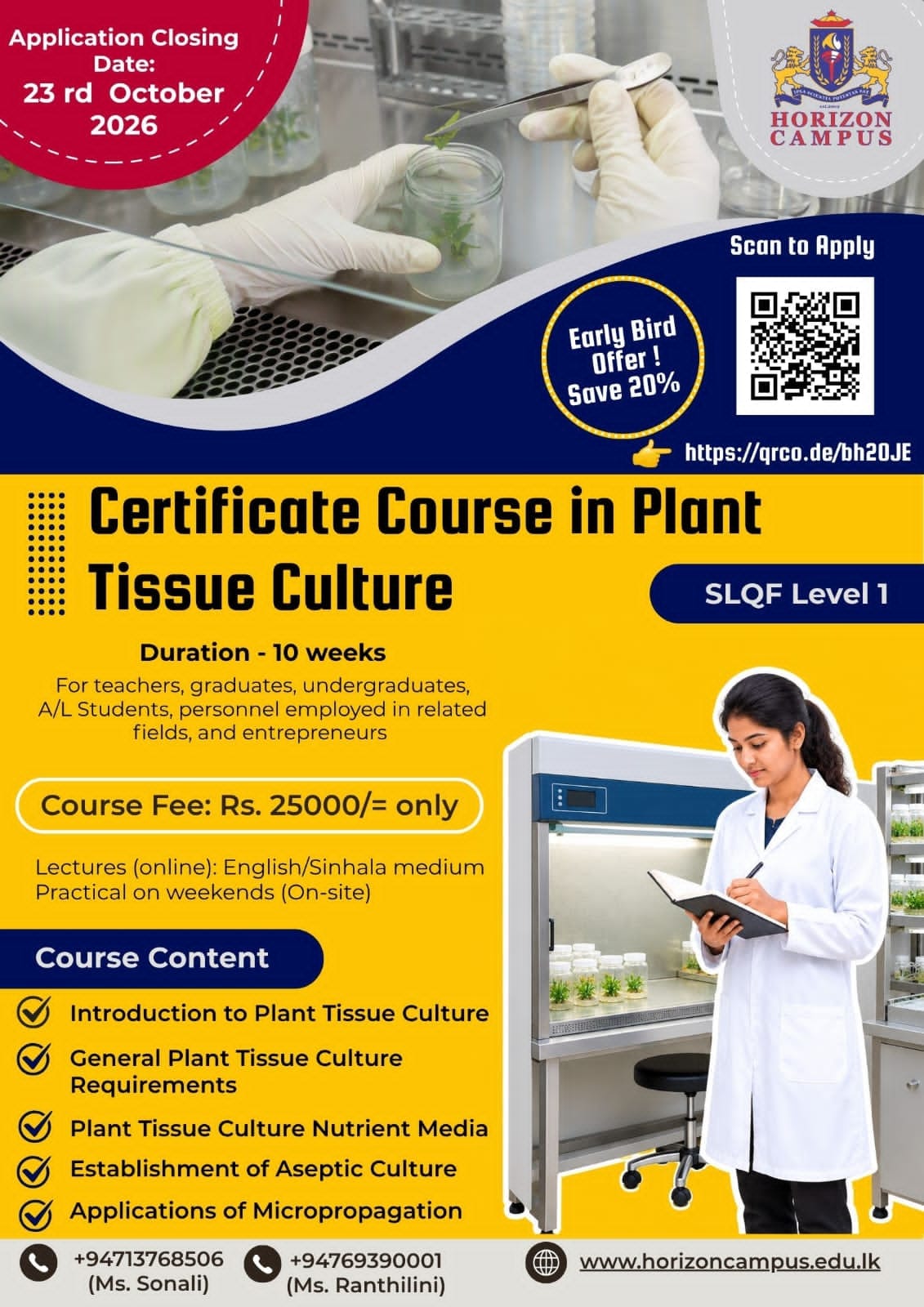 Certificate Course in Plant Tissue Culture - Flyer